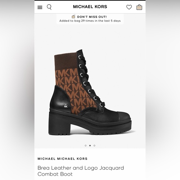 Michael kors Brea Leather and Logo Jacquard Combat Boot - Picture 2 of 4